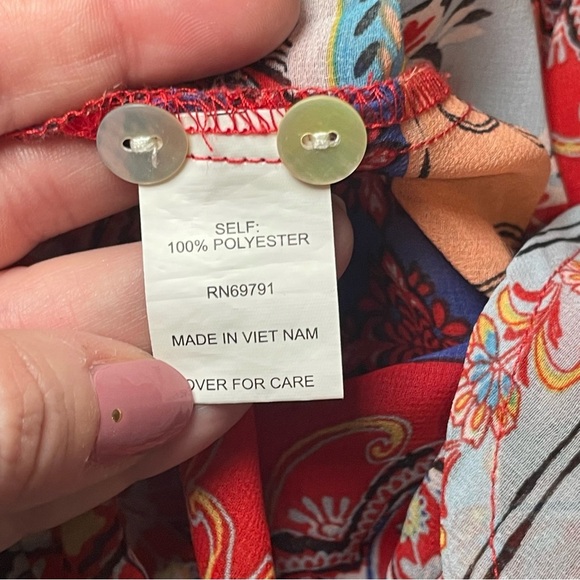 Fig & Flower Red Blue Sheer Popover Tunic Overlay Large Bohemian Lightweight - Picture 6 of 10